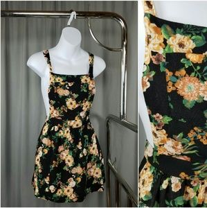 Overall Style Floral Backless Dress w/Front Pocket
